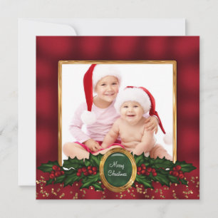 Elegante Weihnachtskarten mit Stechpalme in Rot un Feiertagskarte