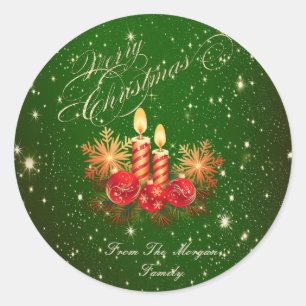 Elegante Weihnachtskerzen, Kugeln, Schneeflocken Runder Aufkleber
