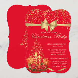 Elegante Weihnachtskerzen, roter Firmenparty-Baum Einladung