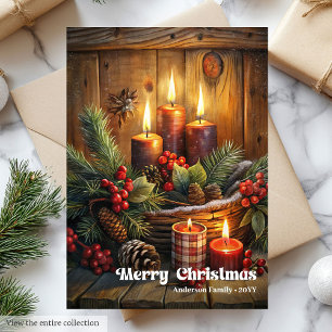 Elegante Weihnachtskerzen rustikaler Kranz Urlaub Feiertagskarte