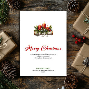 Elegante Weihnachtskerzen Stechpalmen Grüße Feiertagskarte