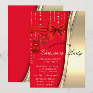 Elegante Weihnachtskugeln, Schleife, Gold Festeinl Einladung