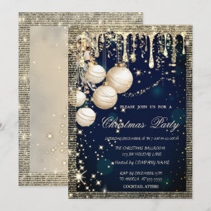 Elegante Weihnachtskugeln Tropfen Gold Blau Weihna Einladung