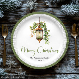 Elegante Weihnachtslaterne mit Boho-Blumen-Teller Pappteller