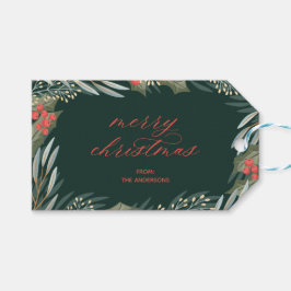 Elegante Weihnachtsmarken in den Winterblättern Geschenkanhänger