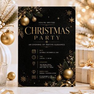 Elegante WEIHNACHTSPARTY Schwarze Gold Glitter Ste Einladung