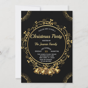 Elegante WEIHNACHTSPARTY Schwarze und goldene Gloc Einladung