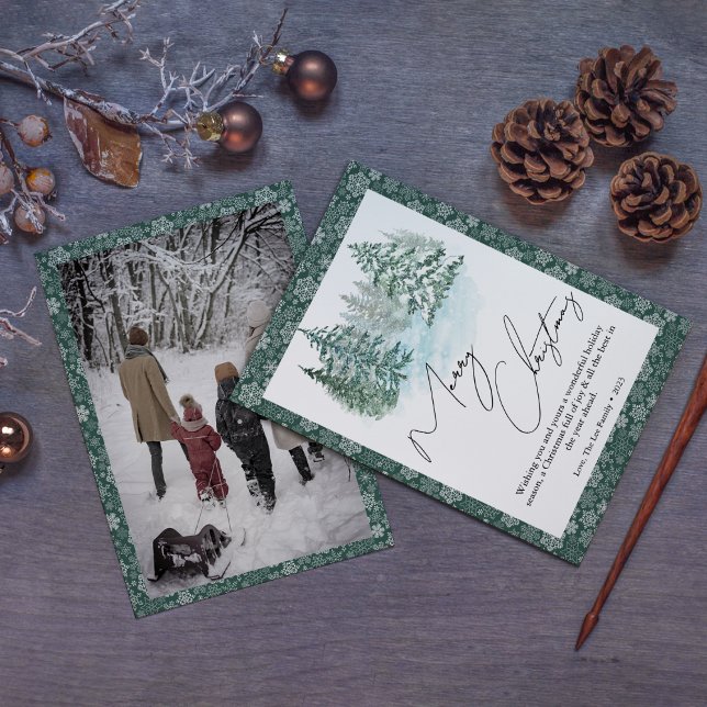 Elegante Weihnachtspinienkarte Foto Feiertagskarte (Von Creator hochgeladen)