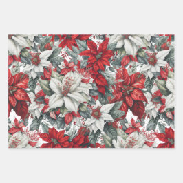 Elegante Weihnachtspoinsettien  Geschenkpapier Set