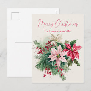 Elegante Weihnachtspostkarte mit rosa Poinsettien Feiertagspostkarte