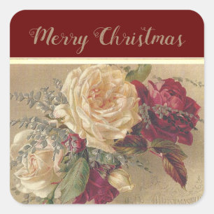 Elegante Weihnachtsrose Feiertag Quadratischer Aufkleber