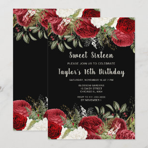 Elegante Weihnachtsrote Blumen Sweet Sixteen Einladung