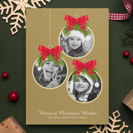 Elegante Weihnachtsschmuck Drei Foto Feiertagskarte