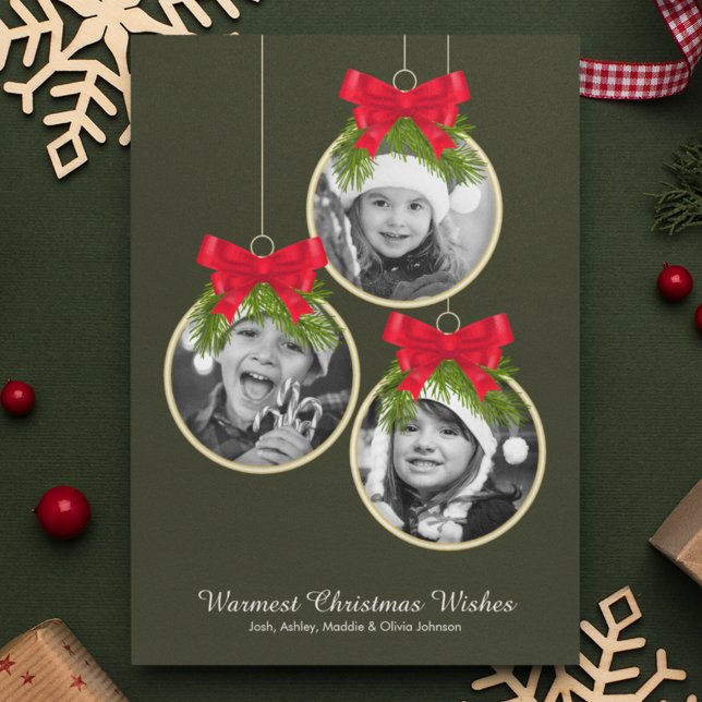 Elegante Weihnachtsschmuck Drei Foto Feiertagskarte (Von Creator hochgeladen)