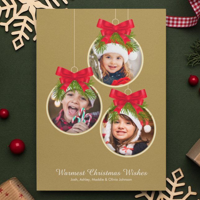 Elegante Weihnachtsschmuck Drei Foto Feiertagskarte (Von Creator hochgeladen)