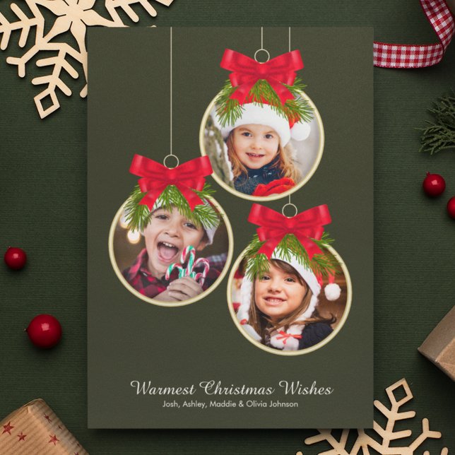 Elegante Weihnachtsschmuck Drei Foto Feiertagskarte (Von Creator hochgeladen)