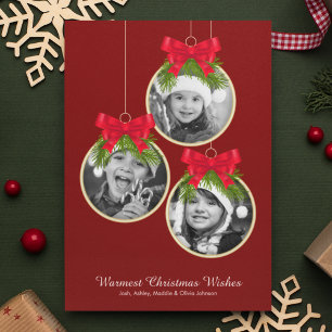 Elegante Weihnachtsschmuck Drei Foto Feiertagskarte