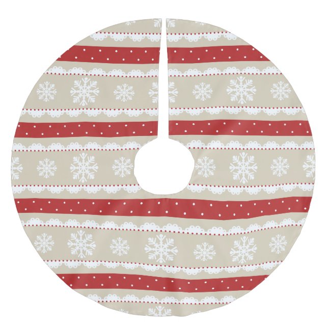 Elegante Weihnachtsschneeflocken Rote Polka Dot Mu Polyester Weihnachtsbaumdecke (Vorderseite)