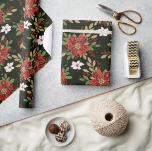 Elegante Weihnachtsstern im Winter auf dunklem Hin Geschenkpapier