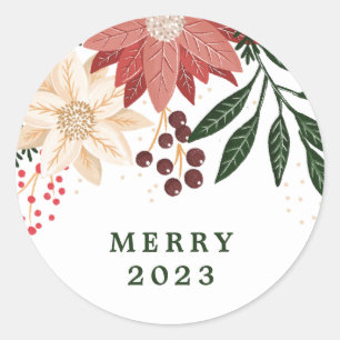 Elegante Weihnachtsstern-Merry-Christmas-Aquarell Runder Aufkleber