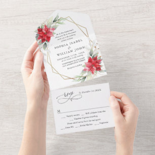 Elegante Weihnachtsstern-Winterhochzeit All In One Einladung
