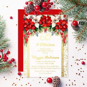 Elegante Weihnachtssterne Floral 60. Geburtstagsfe Folieneinladung