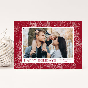 Elegante Weihnachtssterne und Kiefernzapfen Preise Feiertagskarte