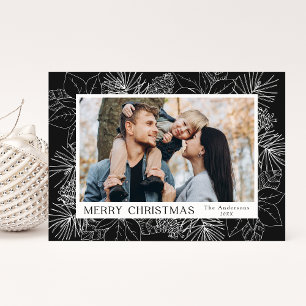Elegante Weihnachtssterne und Pinienzapfen Kohle F Feiertagskarte