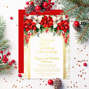 Elegante Weihnachtssterne zum 20. Hochzeitstag Folieneinladung