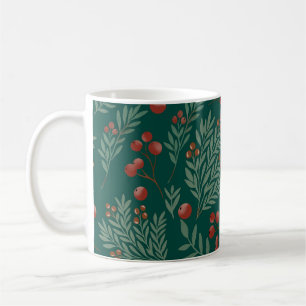 Elegante Weihnachtstasse mit roten Beeren Kaffeetasse
