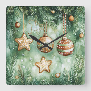 Elegante Weihnachtswanduhr – Festliche Winterzeit Quadratische Wanduhr
