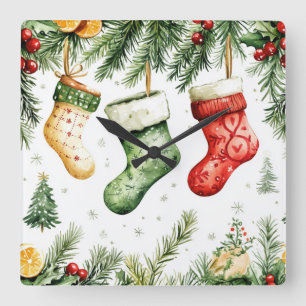 Elegante Weihnachtswanduhr – Festliche Winterzeit Quadratische Wanduhr