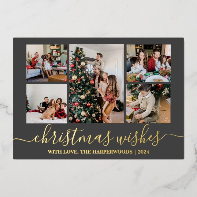 Elegante Weihnachtswünsche Familienfoto Collage Folien Feiertagskarte (Vorderseite)