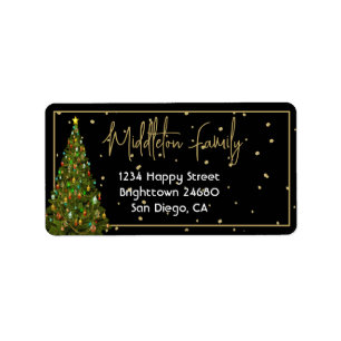 Elegante Weihnachtszeit Schwarzes Gold Adressaufkleber