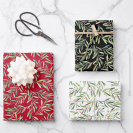 Elegante Weihnachtszweige und Berries Geschenkpapier Set
