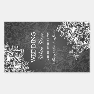Elegante Wein-Etikett-Hochzeit Schwarze Vintage-Sw Rechteckiger Aufkleber