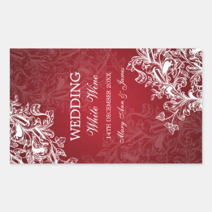 Elegante Wein-Etikett Hochzeit Vintage Swirls Rot Rechteckiger Aufkleber