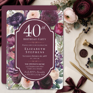 Elegante Wein-Ranunculus-Blumenparty zum 40. Gebur Einladung
