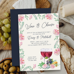 Elegante Wein- und Käse-Blumen-Verlobungsfeier Einladung