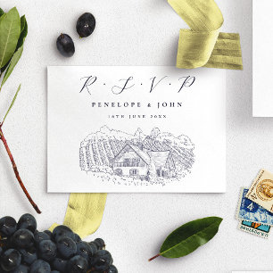 Elegante Weinberg-Illustration Zielort-Hochzeit RSVP Karte