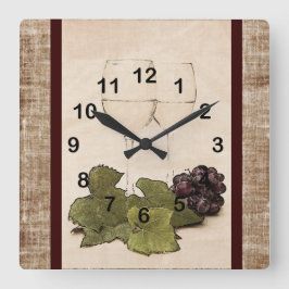 elegante Weingläser mit Traubenuhr Quadratische Wanduhr