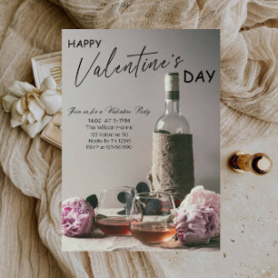 Elegante Weingläser und Blumen Valentinstag Party Einladung