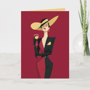 Elegante Weinillustration einer Frau Karte