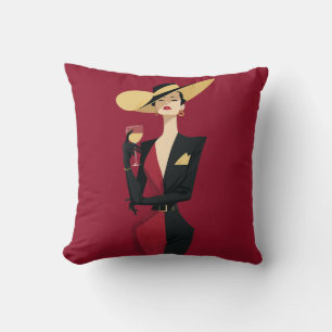 Elegante Weinillustration einer Frau Kissen