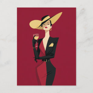 Elegante Weinillustration einer Frau Postkarte