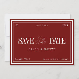 Elegante Weinrote Vintage Retro Old Money Hochzeit Save The Date