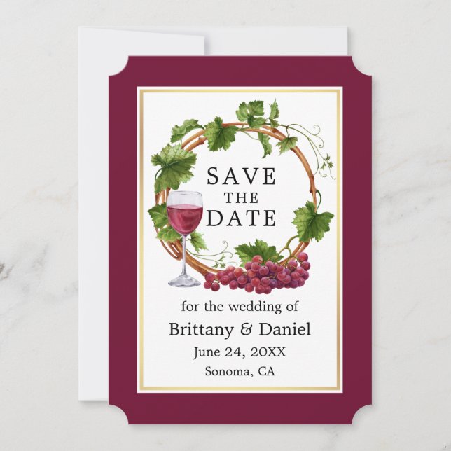 Elegante Weintrauben Save The Date (Vorderseite)