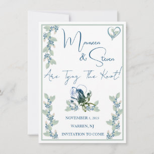 Elegante Weiß-, Blau- und Grünblüten Save the Date Einladung