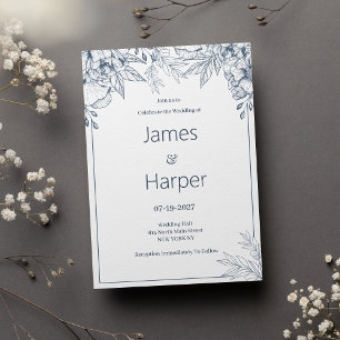 Elegante, weiß-graue blühende Hochzeit Einladung