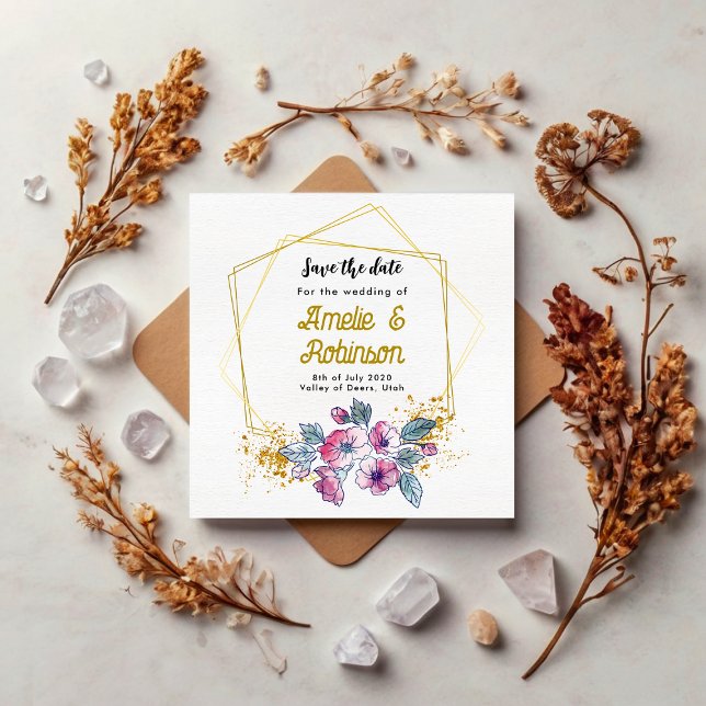 Elegante Weiß und Gold Blumen Moderne einzigartig Save The Date (Von Creator hochgeladen)